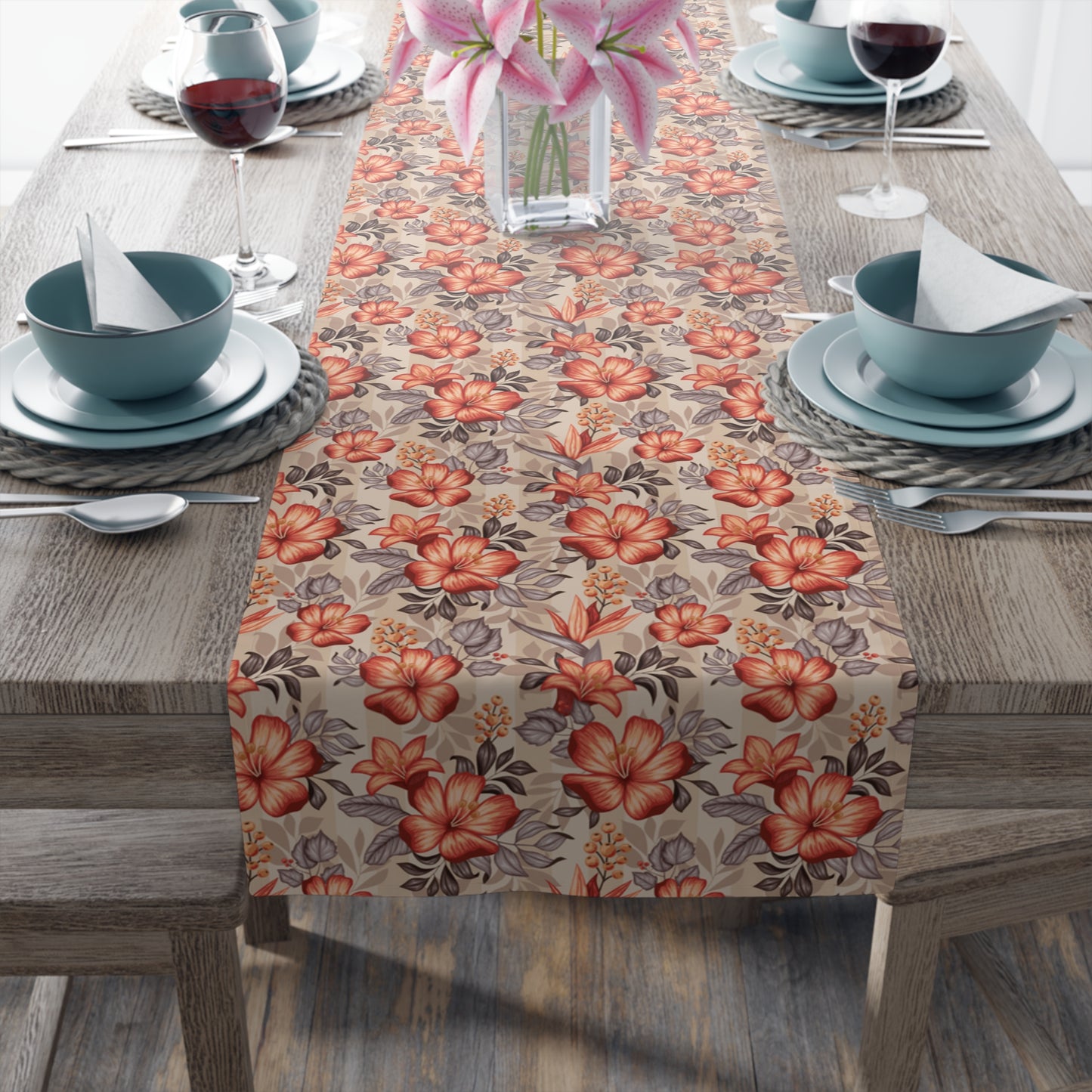 Boho Floral Table Runner - Vibrant Designs in Cotton Twill or Polyester - Ideal for Natural Home Decor