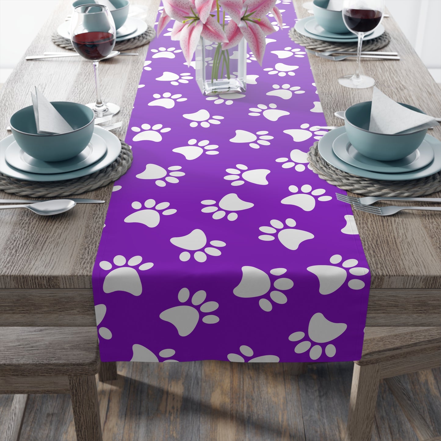 Paw Print Table Runner - Cozy Pet-Themed Decor, Cotton Twill or Polyester - Perfect for Animal Lovers