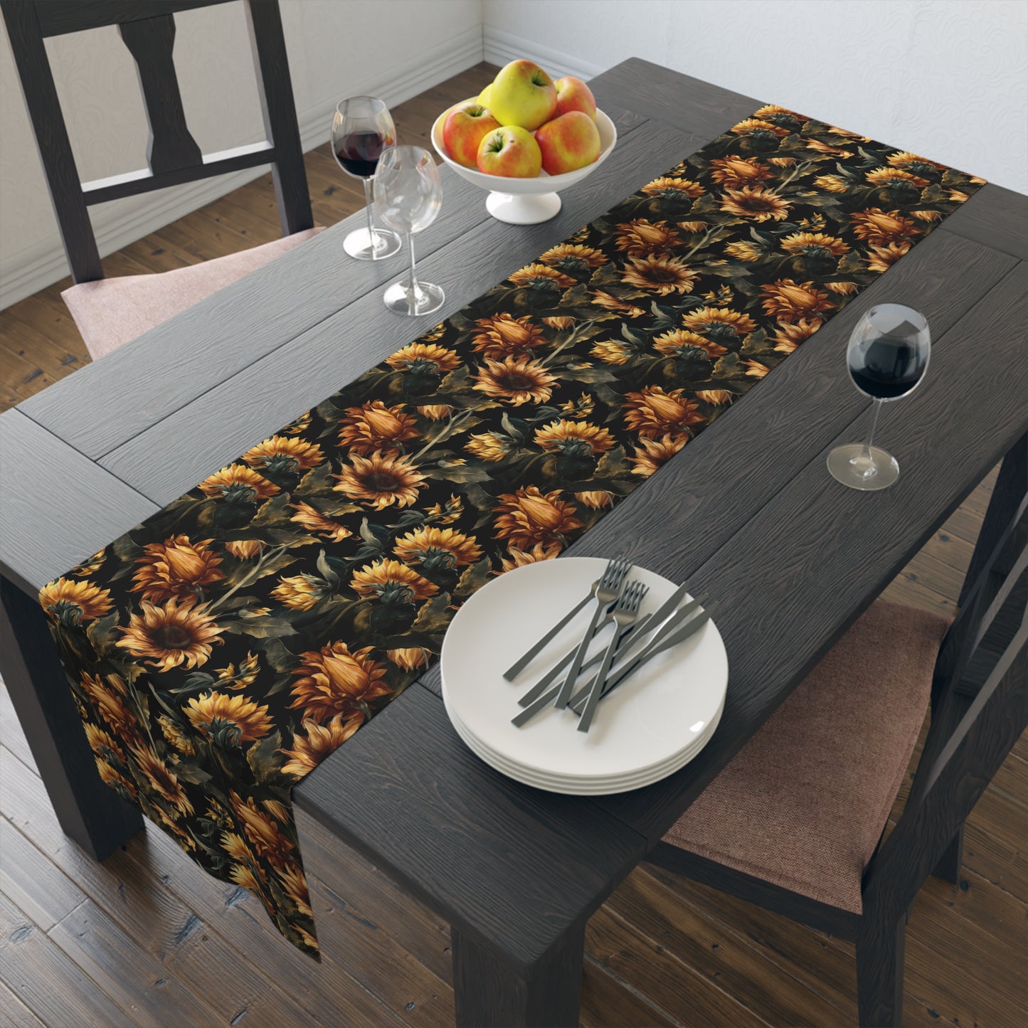 Sunflower Print Table Runner - Bright and Cheerful, Cotton Twill or Polyester - Perfect for Sunny Home Decor