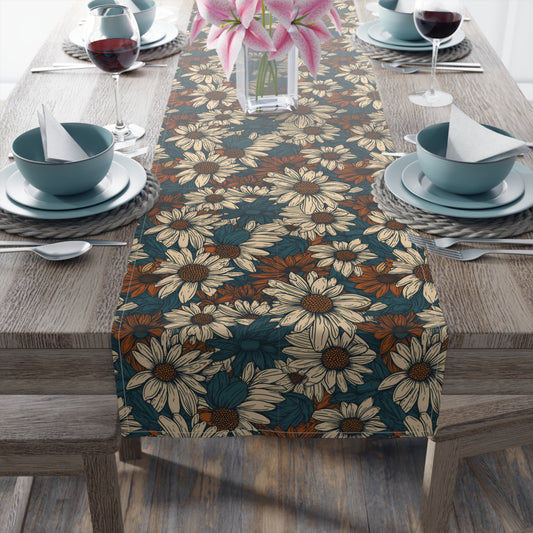 Daisy Print Table Runner - Fresh and Simple, Cotton Twill or Polyester - Perfect for Light & Airy Home Decor