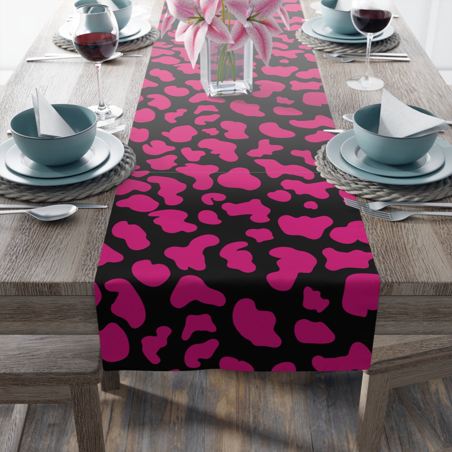 Cow Print Table Runner - Chic Farmhouse Style, Available in Cotton Twill or Polyester - Elevate Your Home Decor