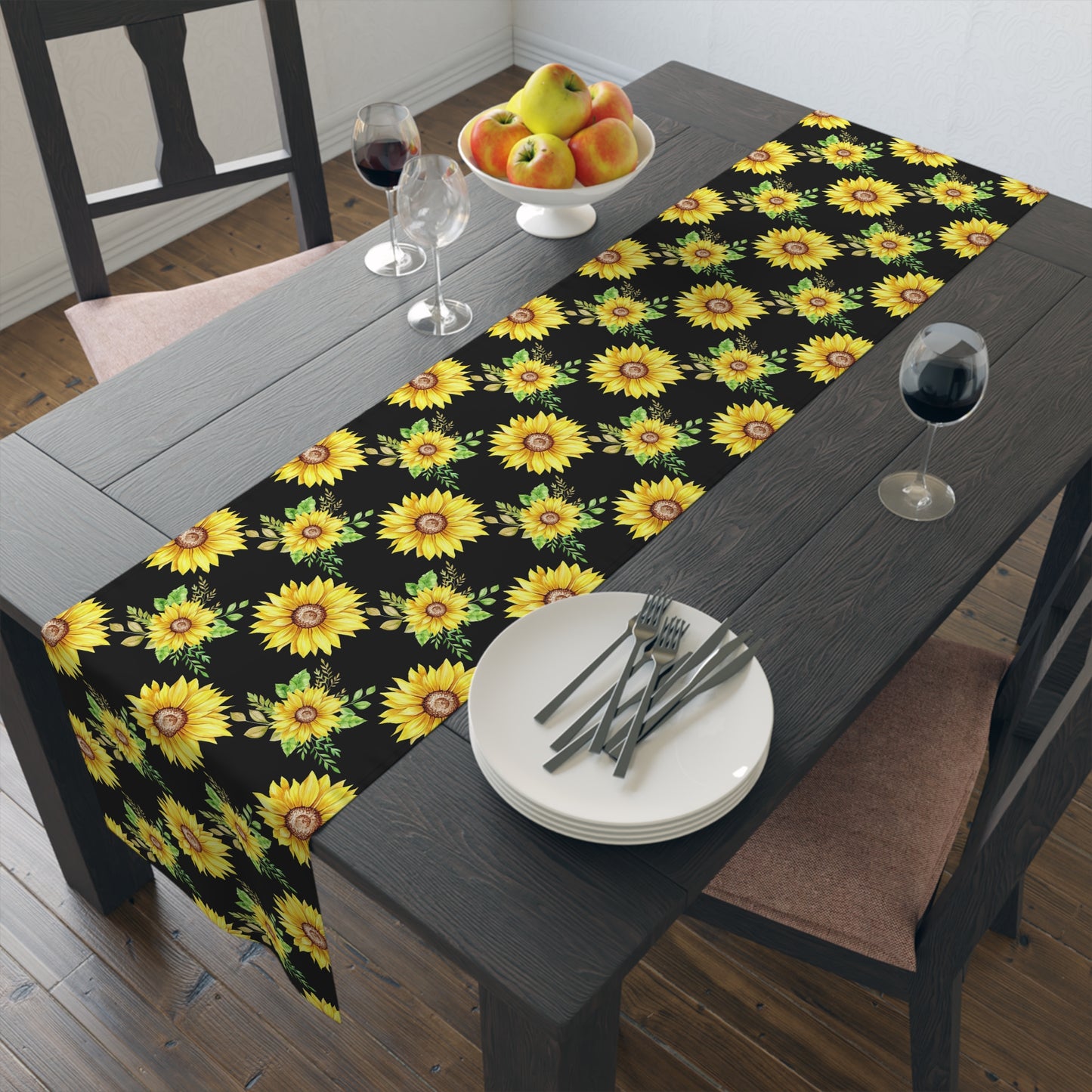 Sunflower Print Table Runner - Bright and Cheerful, Cotton Twill or Polyester - Perfect for Sunny Home Decor