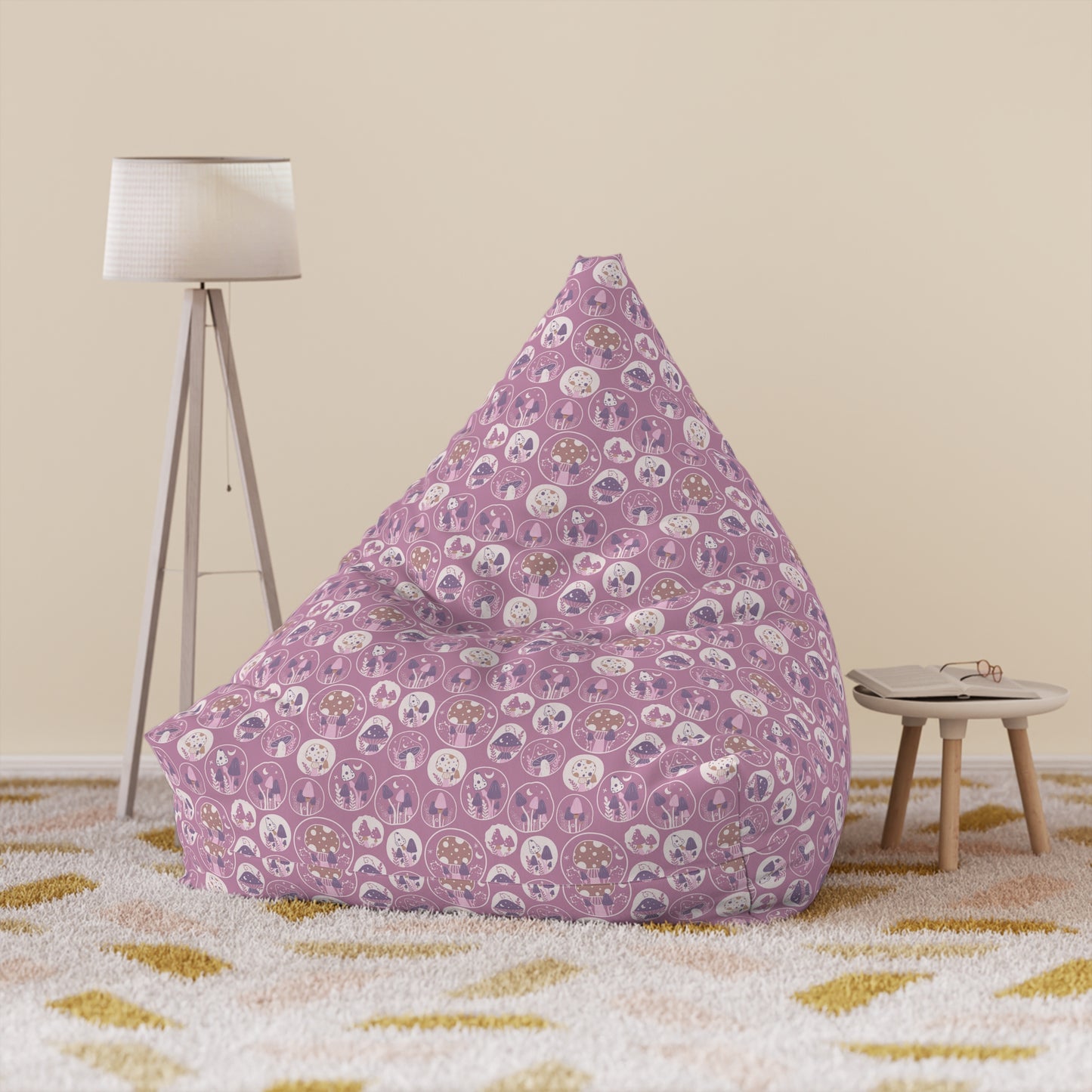 Mushroom Bean Bag Chair Cover - Durable Polyester, Locking Zipper, 2 Sizes