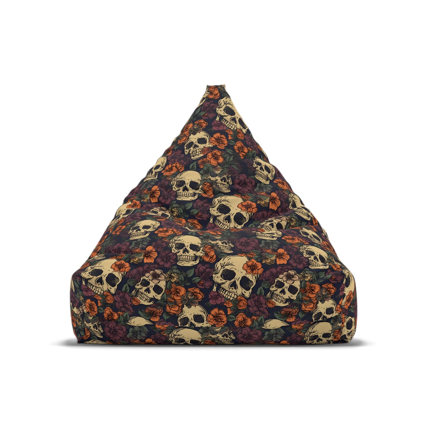 Floral Skull Bean Bag Chair Cover - Lockable Zipper, 2 Size Options, Gothic Home Decor