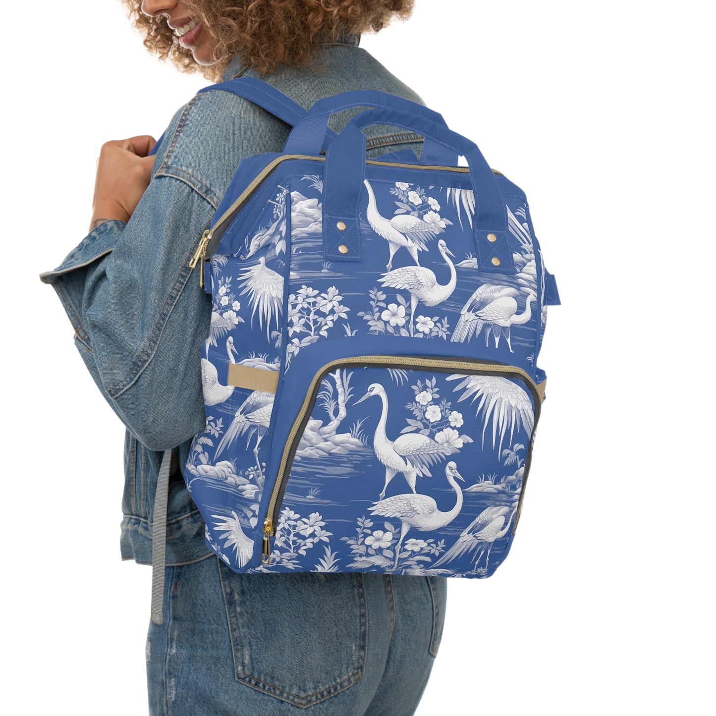Chinoiserie Diaper Backpack - Elegant & Practical Baby Bag with Traditional Asian Motifs, Perfect for Stylish Parents