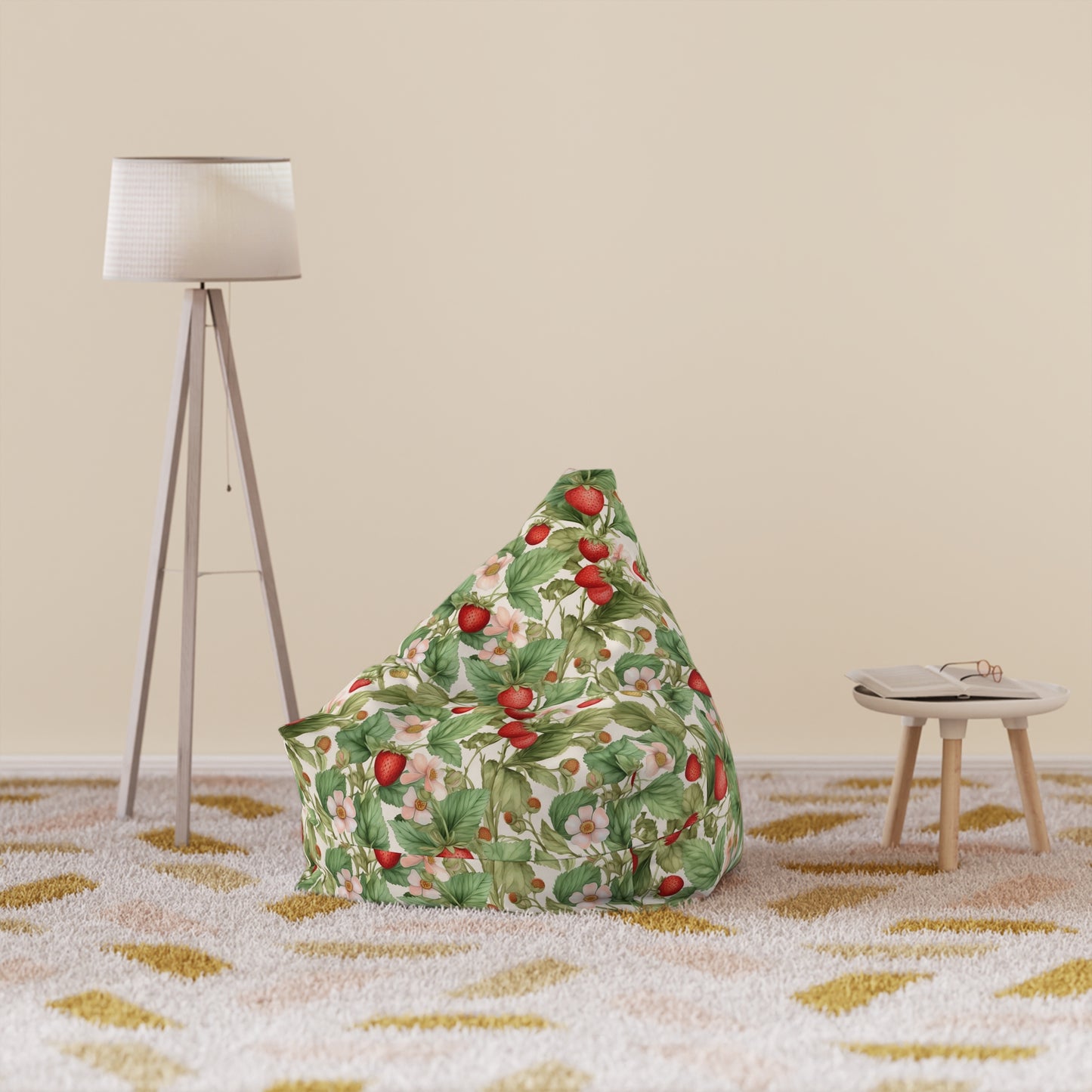 Strawberry Print Bean Bag Chair Cover - Sweet & Durable Polyester Slipcover