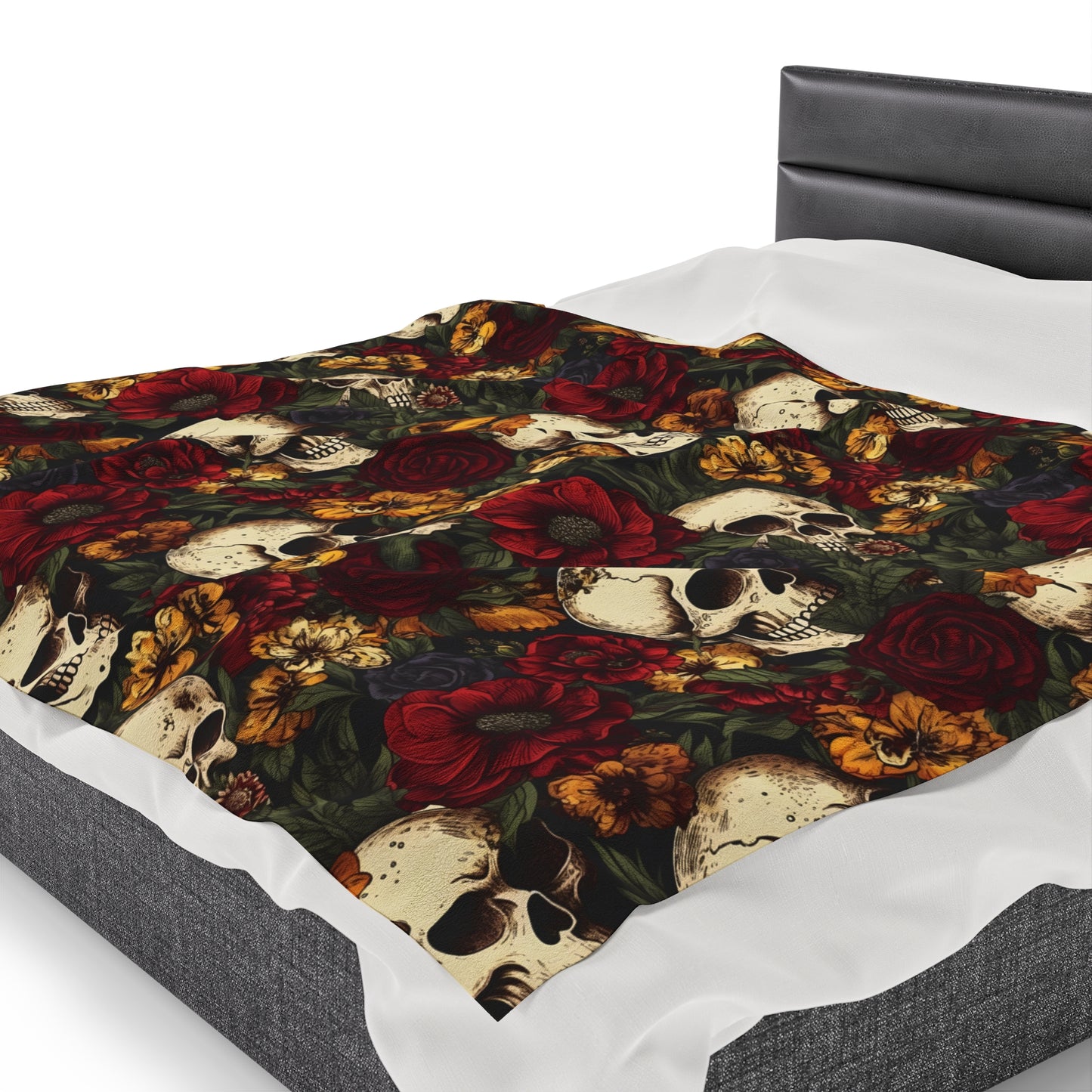 Skull Print Velveteen Plush Blanket | Soft, Edgy, Luxurious and Comforting | Available in Multiple Sizes