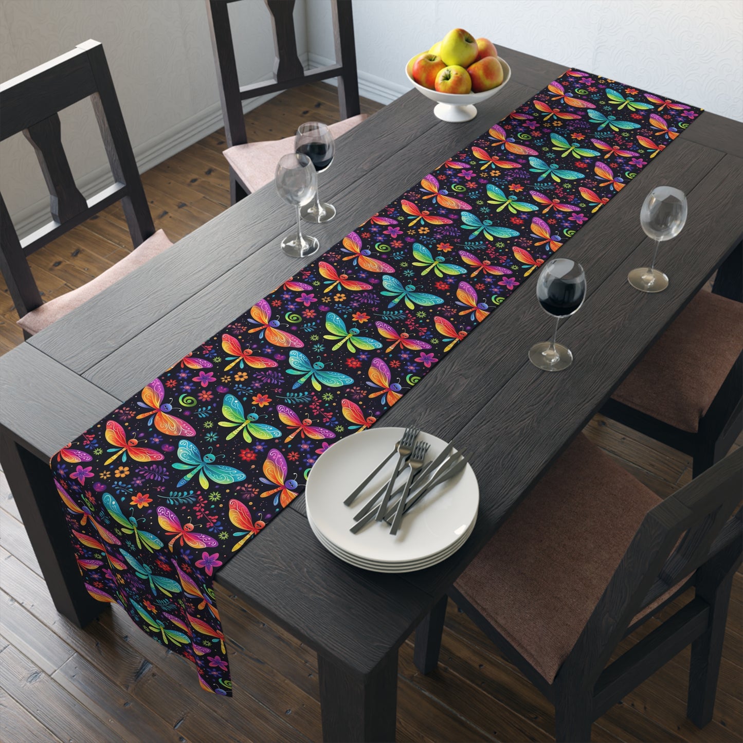 Dragonfly Print Table Runner - Elegant Whimsy, Cotton Twill or Polyester - Perfect for Nature-Inspired Home Decor