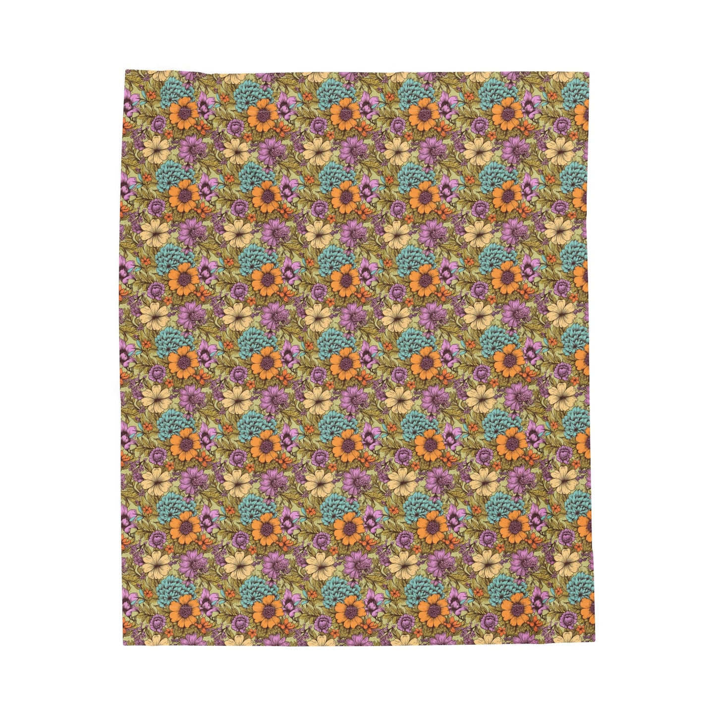 Boho Floral Velveteen Plush Blanket | Soft, Artistic, Luxurious and Comforting | Available in Multiple Sizes