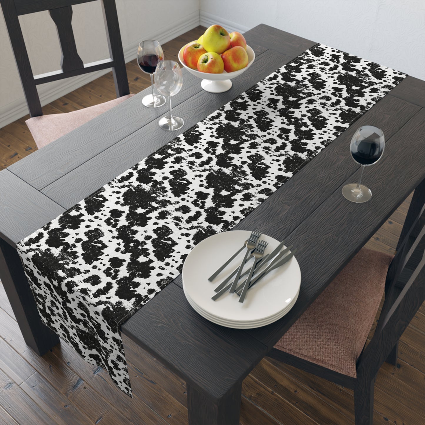 Cowhide Print Table Runner - Rustic Elegance, Cotton Twill or Polyester - Perfect for Western & Luxurious Home Decor