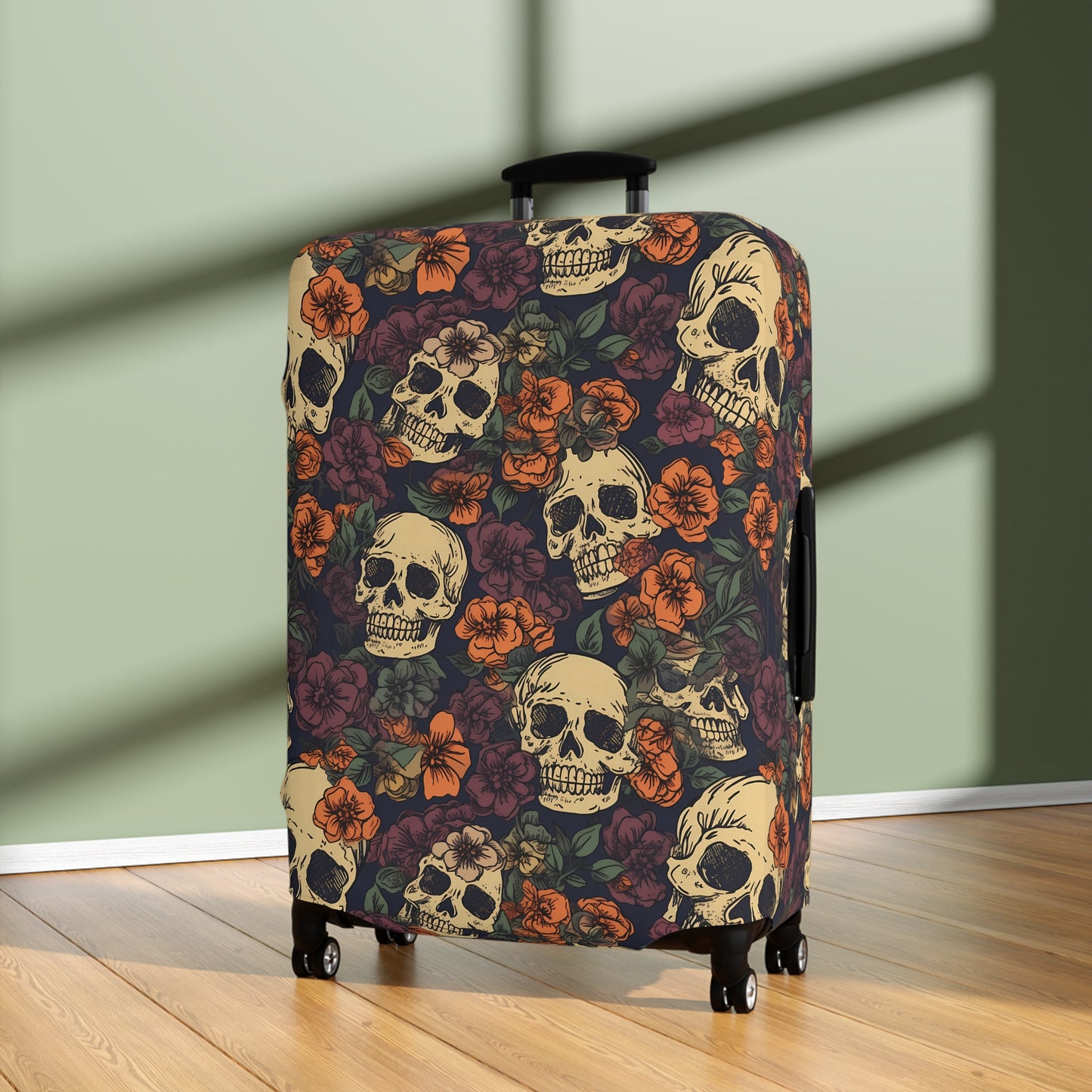 Floral Skull Luggage Cover - Stylish Skull Suitcase Cover
