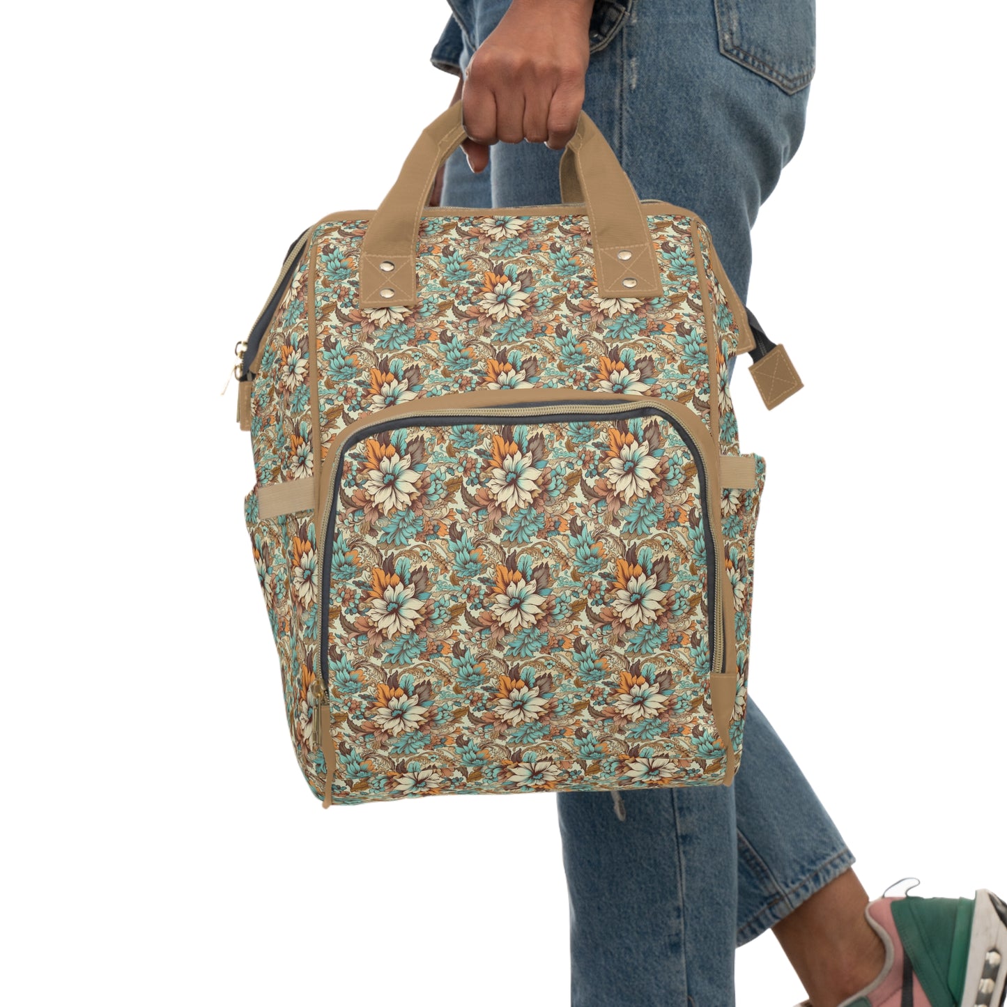 Boho Floral Diaper Backpack - Multifunctional & Spacious Floral Baby Bag for Trendy Parents