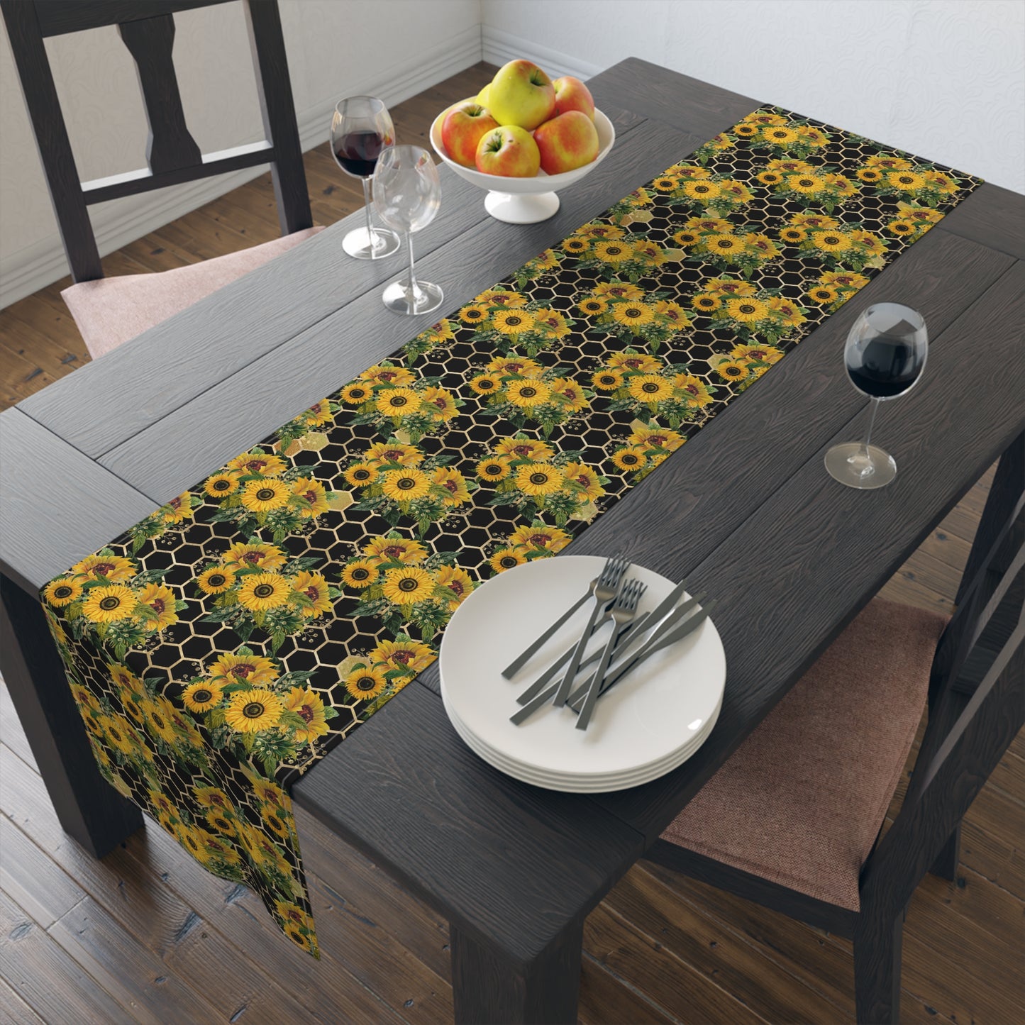 Sunflower Print Table Runner - Bright and Cheerful, Cotton Twill or Polyester - Perfect for Sunny Home Decor