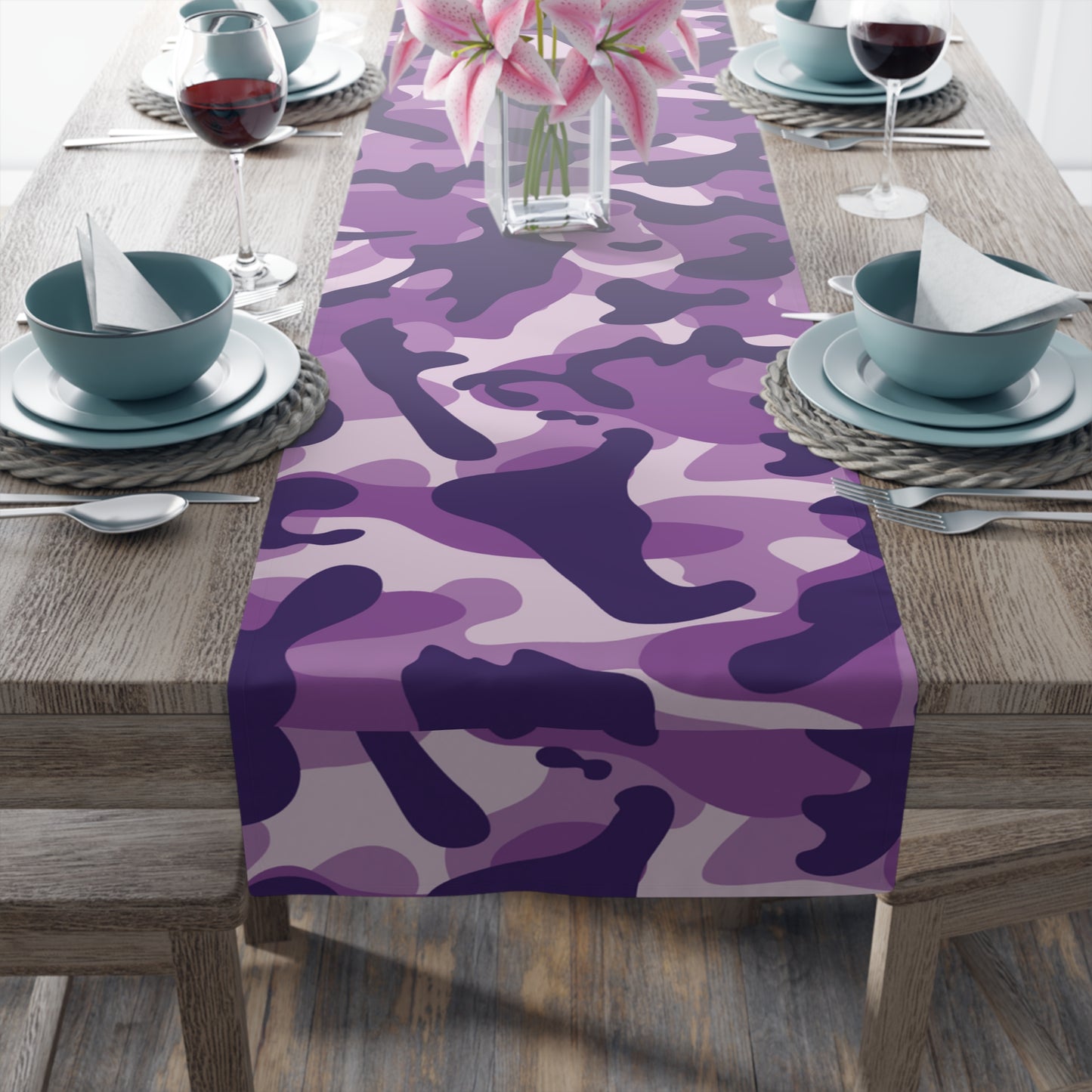 Camouflage Table Runner - Durable Cotton Twill or Polyester - Perfect for Outdoor Enthusiasts & Home Decor