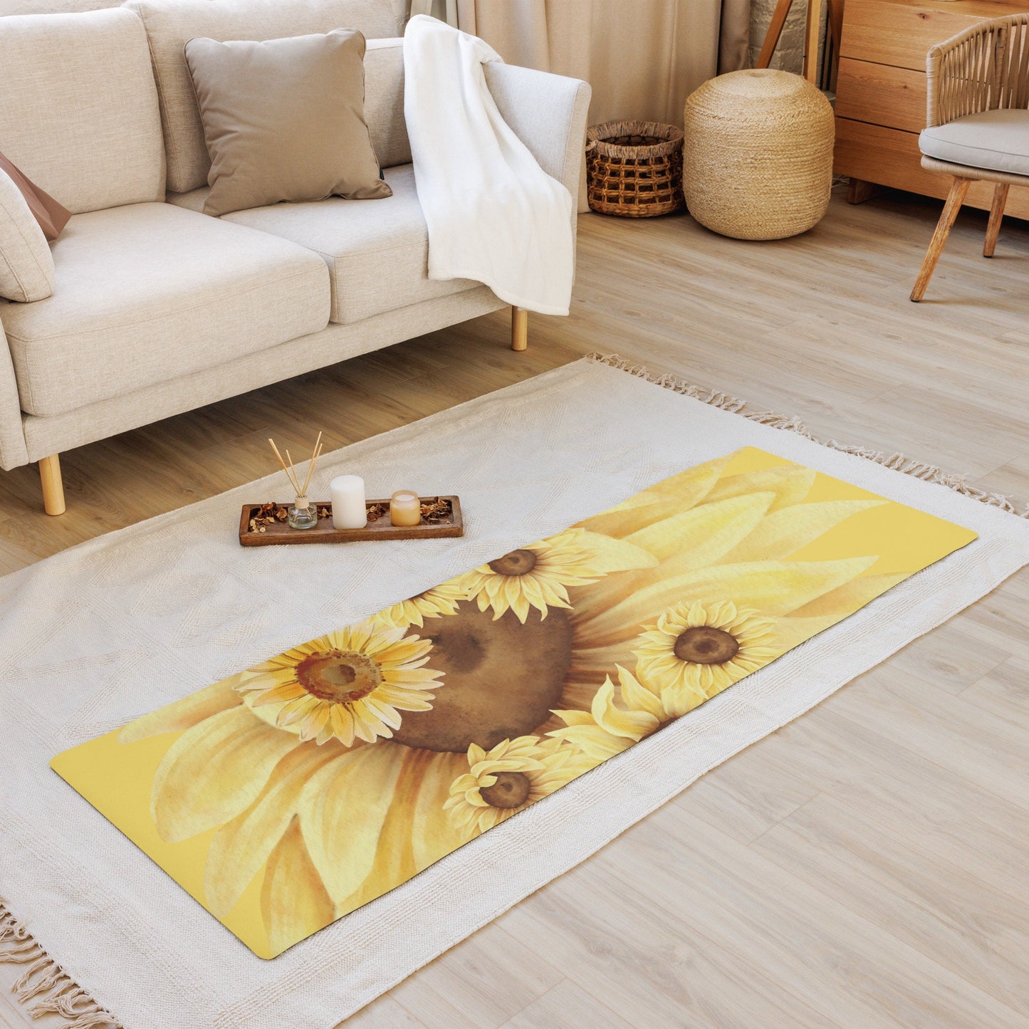 Yellow Sunflower Print Yoga Mat