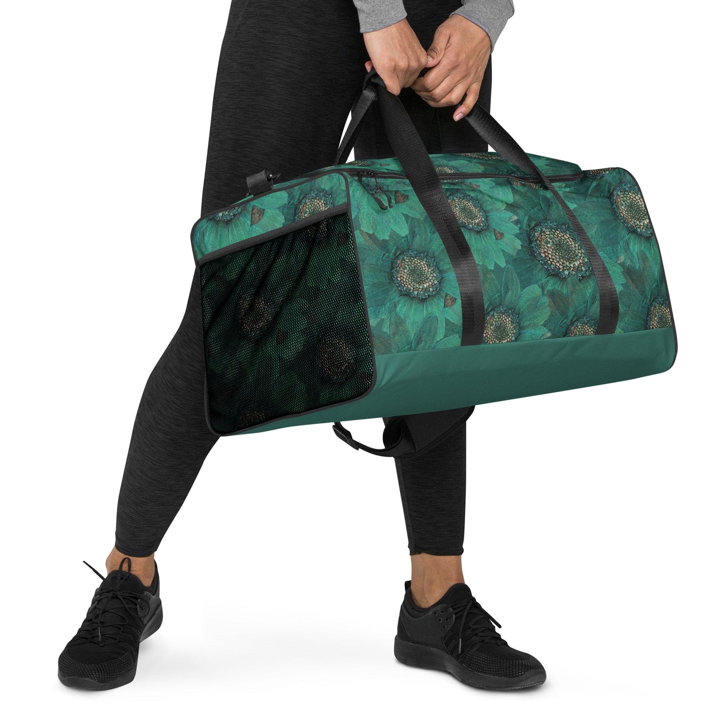 Green Daisy Print Duffle Bag