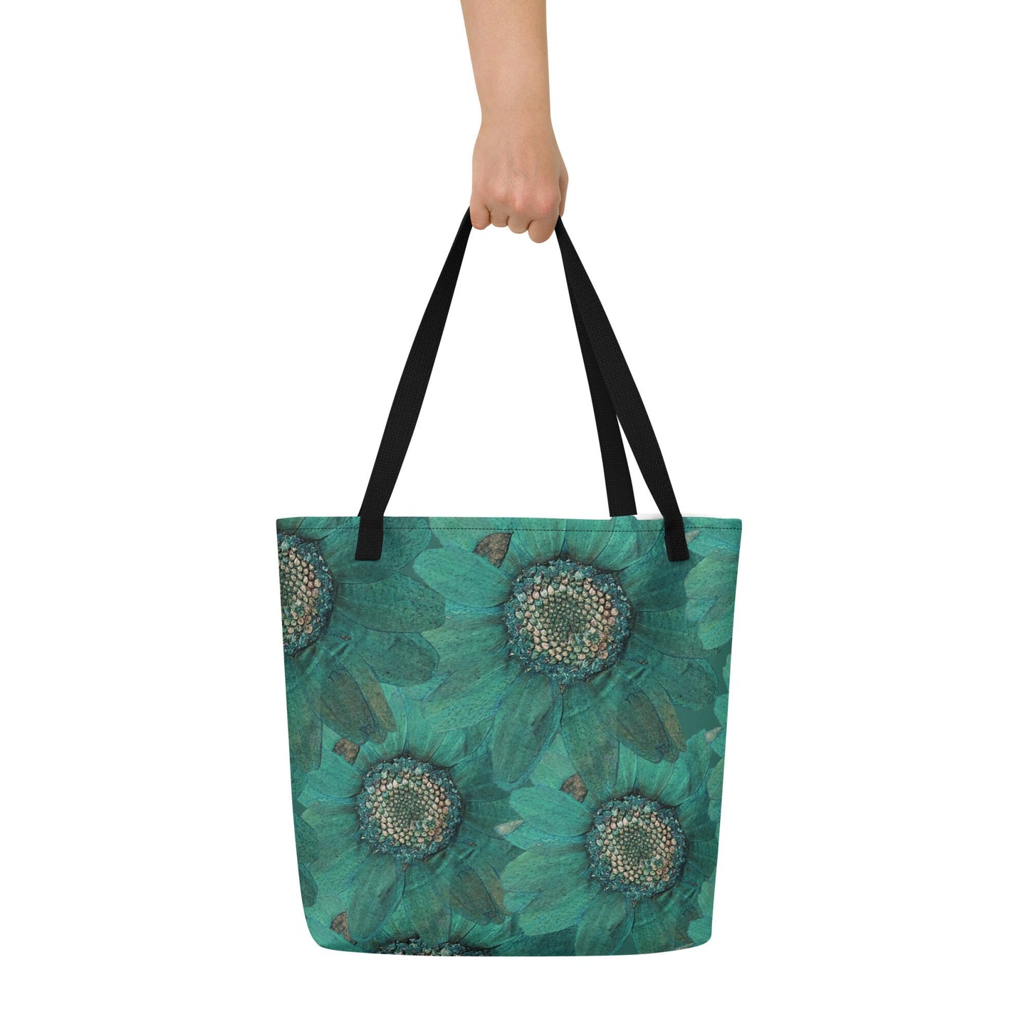 Green Daisy Print All-Over Print Large Tote Bag