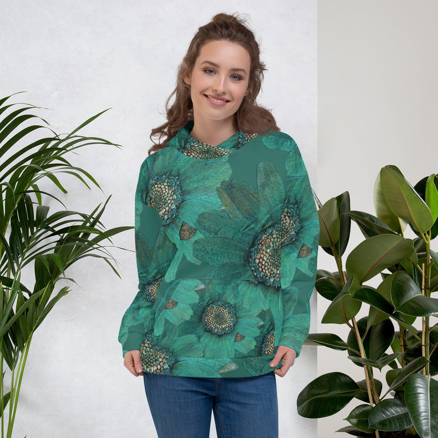 Green Daisy Print Women's Hoodie