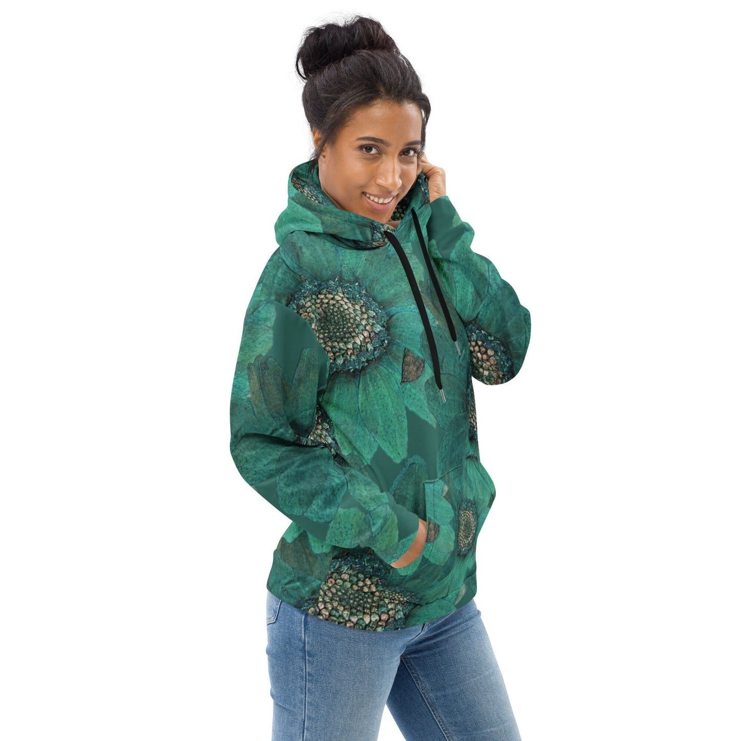 Green Daisy Print Women's Hoodie