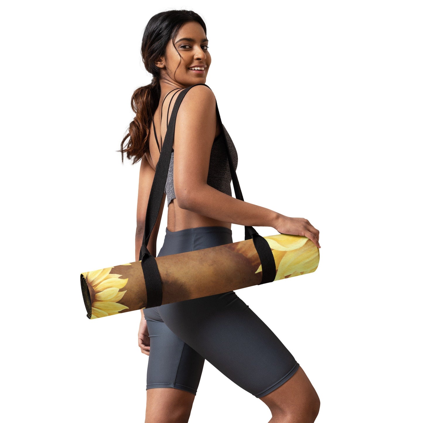 Yellow Sunflower Print Yoga Mat