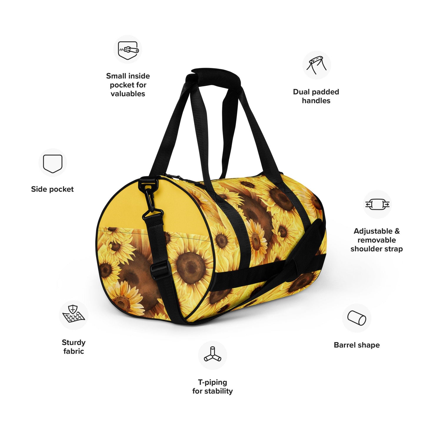 Yellow Sunflower Print All-over Print Gym Bag