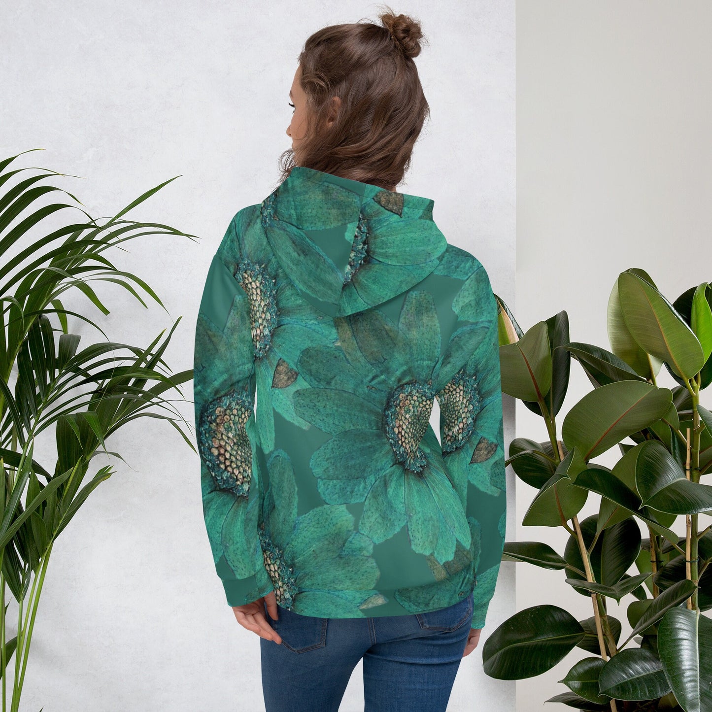 Green Daisy Print Women's Hoodie